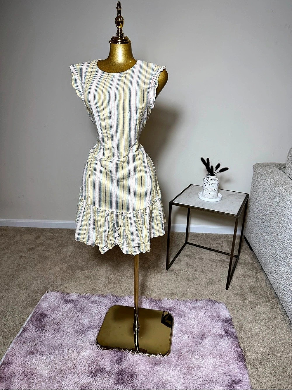 Marine Layer Striped Mini Dress in White & Yellow Size Medium Like New